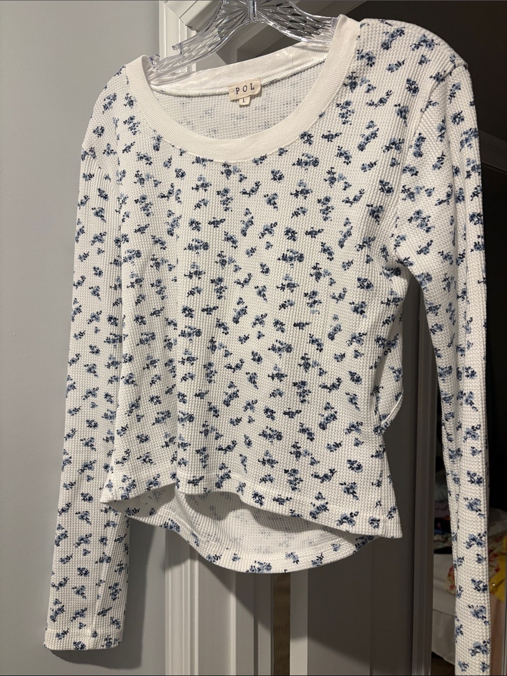 POL White Top with Blue Floral Print